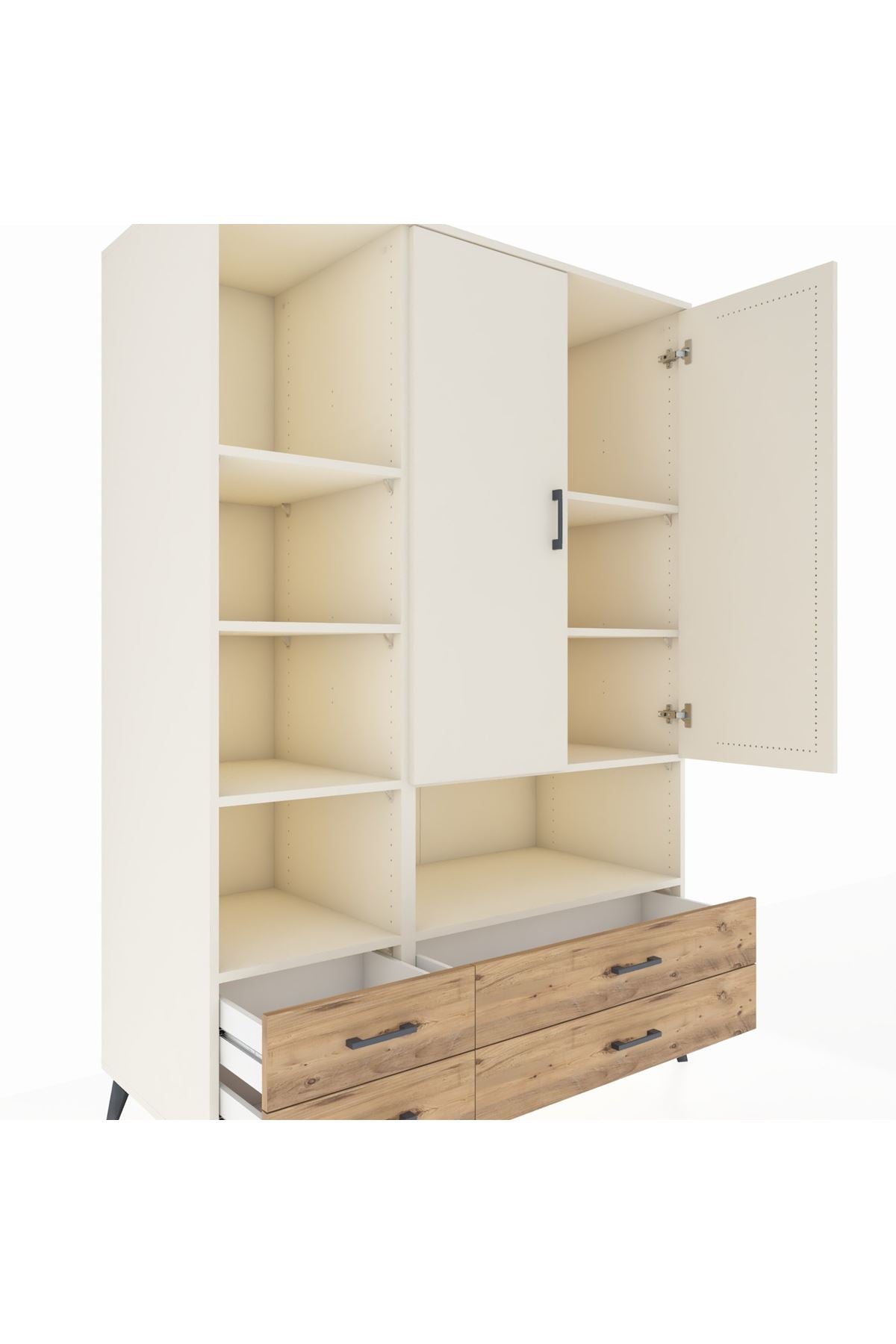 Kronos Dolap 8 Raflı 4 Çekmeceli 2 Kapaklı 132x59x195 Aytaşı-Aytaşı/Çam