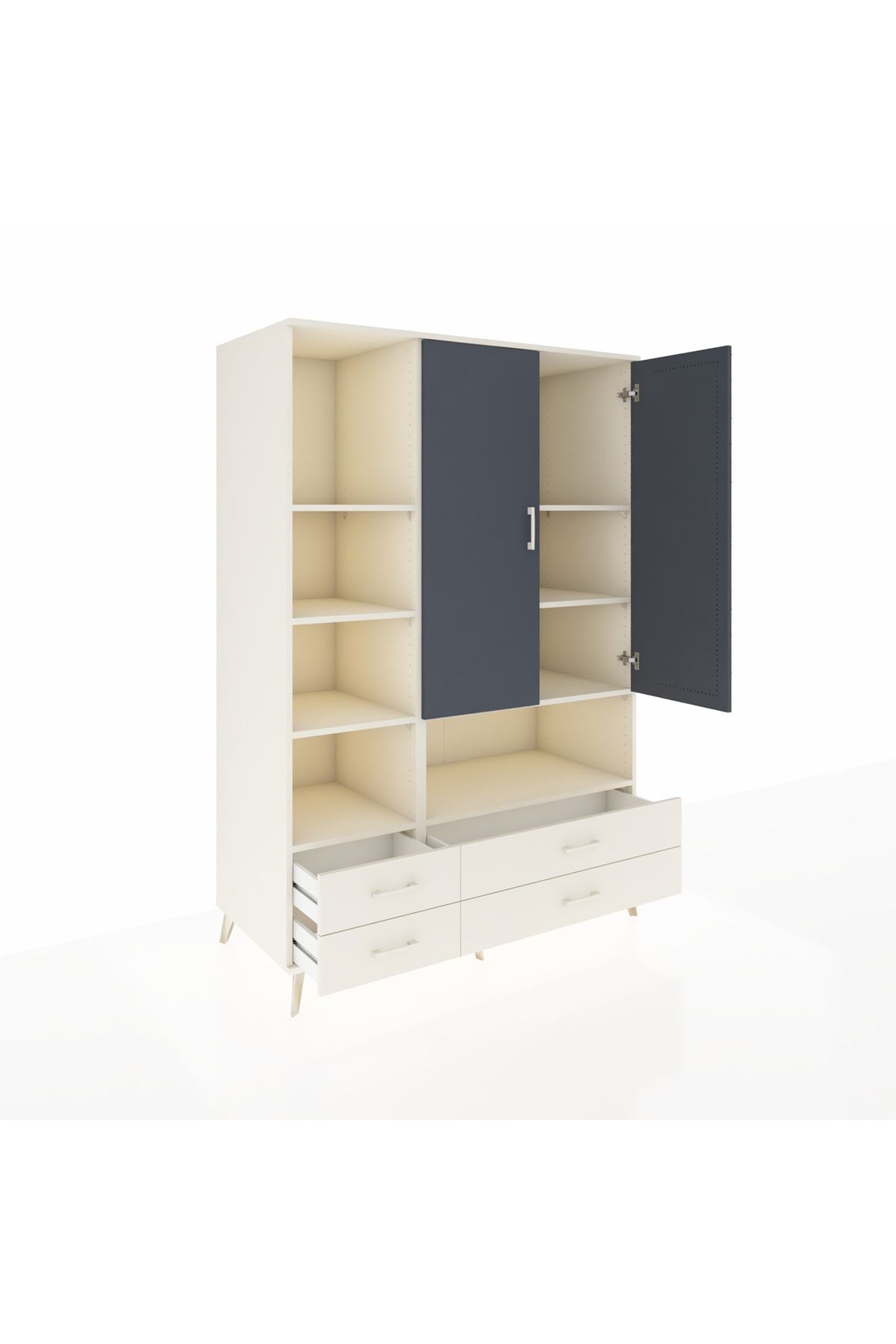 Kronos Dolap 8 Raflı 4 Çekmeceli 2 Kapaklı 132x59x195 Aytaşı-Antrasit/Aytaşı