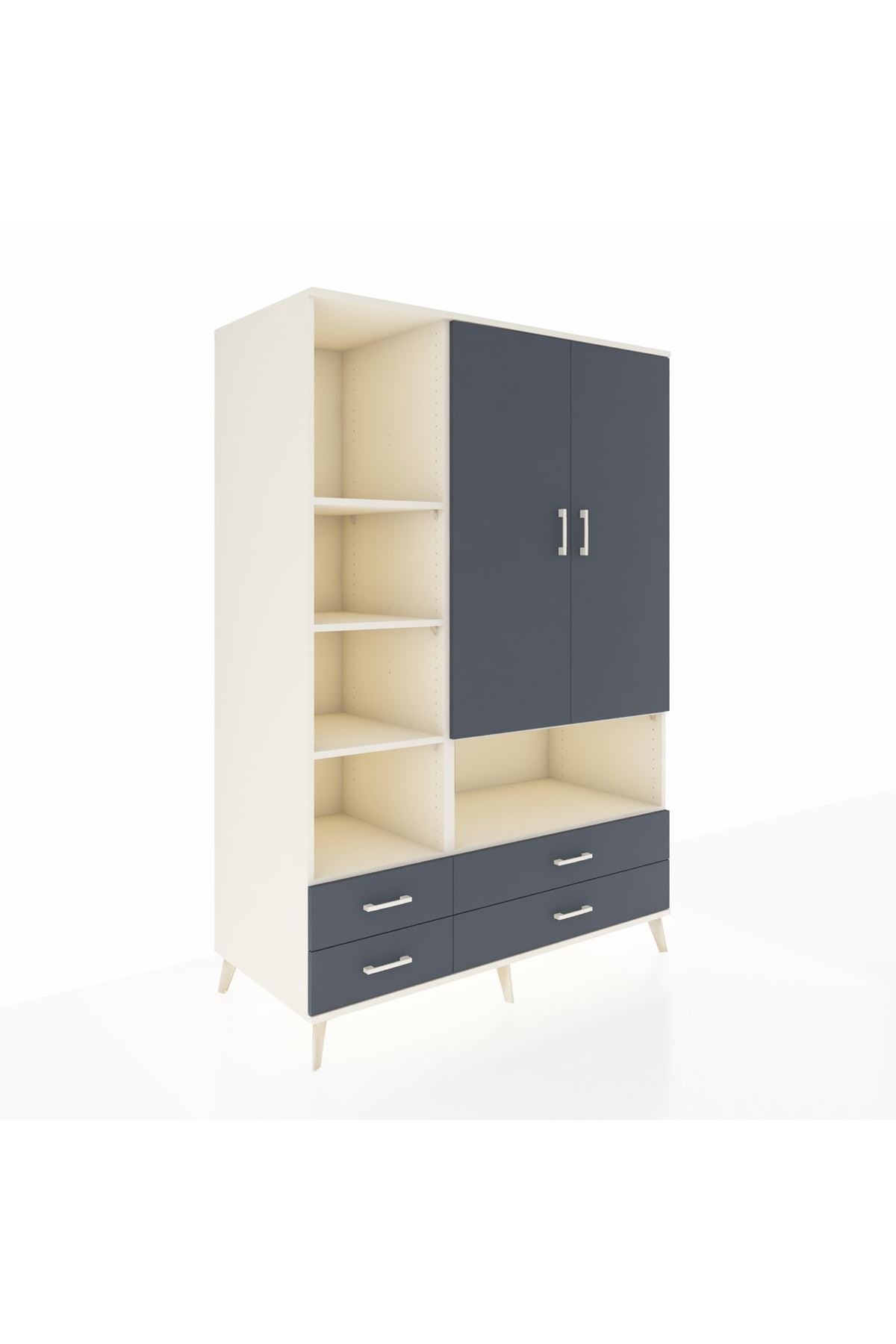 Kronos Dolap 8 Raflı 4 Çekmeceli 2 Kapaklı 132x59x195 Aytaşı-Antrasit/Antrasit