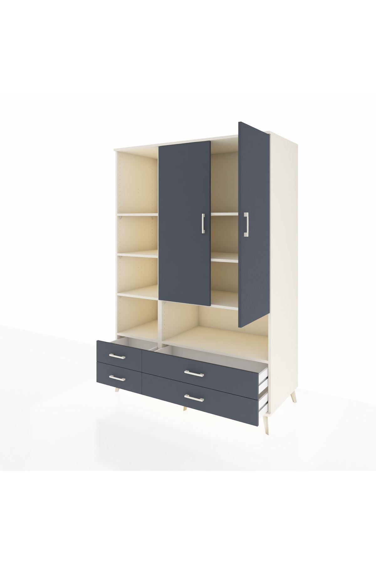 Kronos Dolap 8 Raflı 4 Çekmeceli 2 Kapaklı 132x59x195 Aytaşı-Antrasit/Antrasit