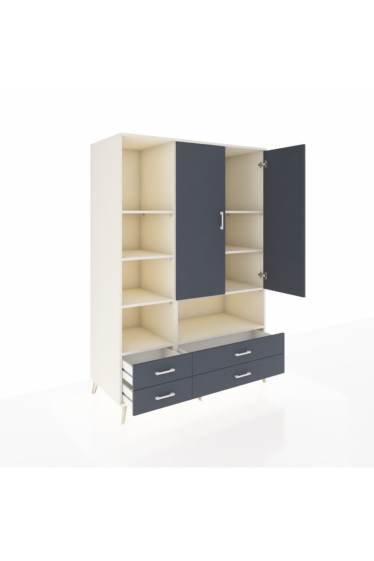 Kronos Dolap 8 Raflı 4 Çekmeceli 2 Kapaklı 132x59x195 Aytaşı-Antrasit/Antrasit