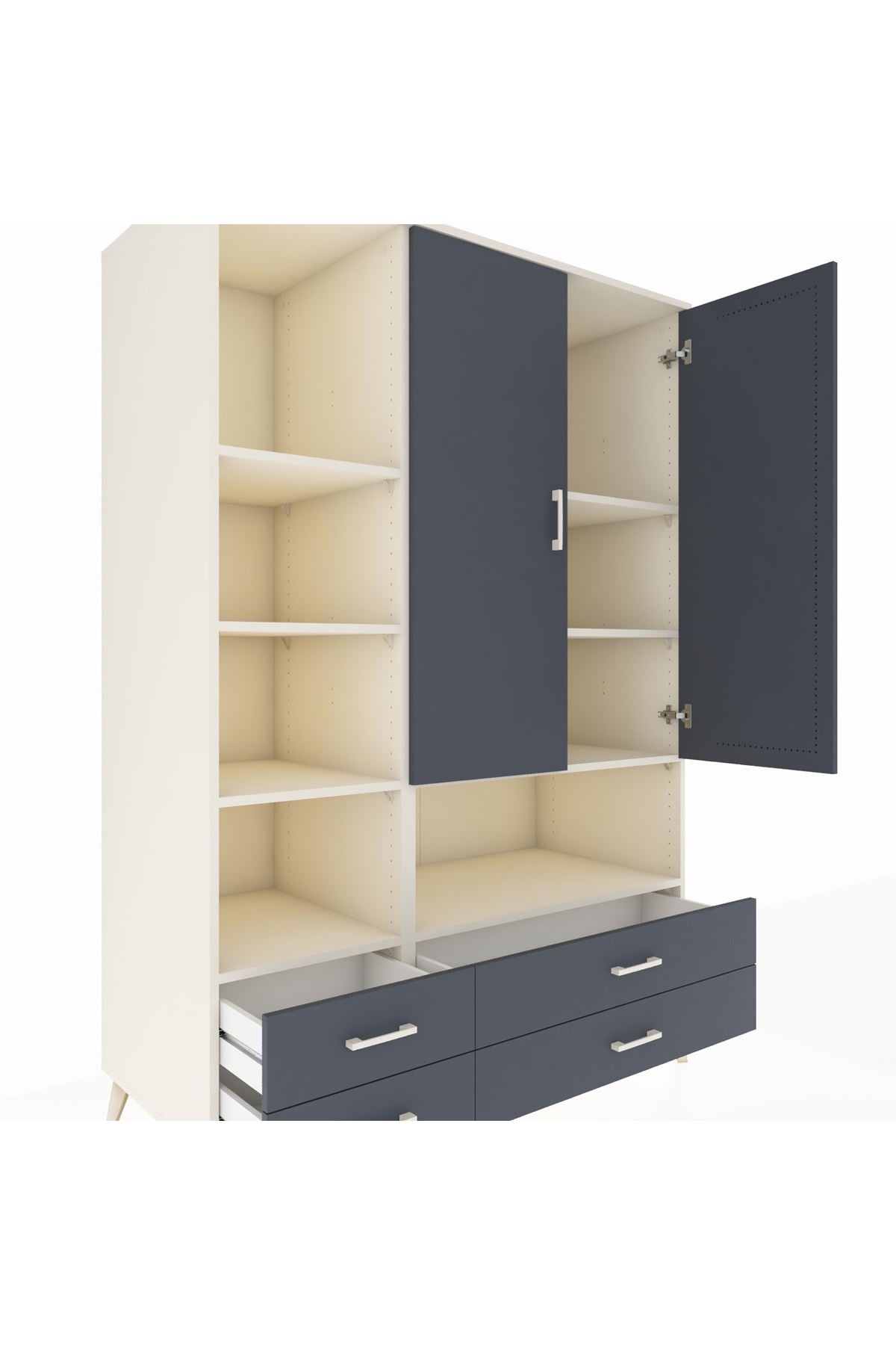 Kronos Dolap 8 Raflı 4 Çekmeceli 2 Kapaklı 132x59x195 Aytaşı-Antrasit/Antrasit