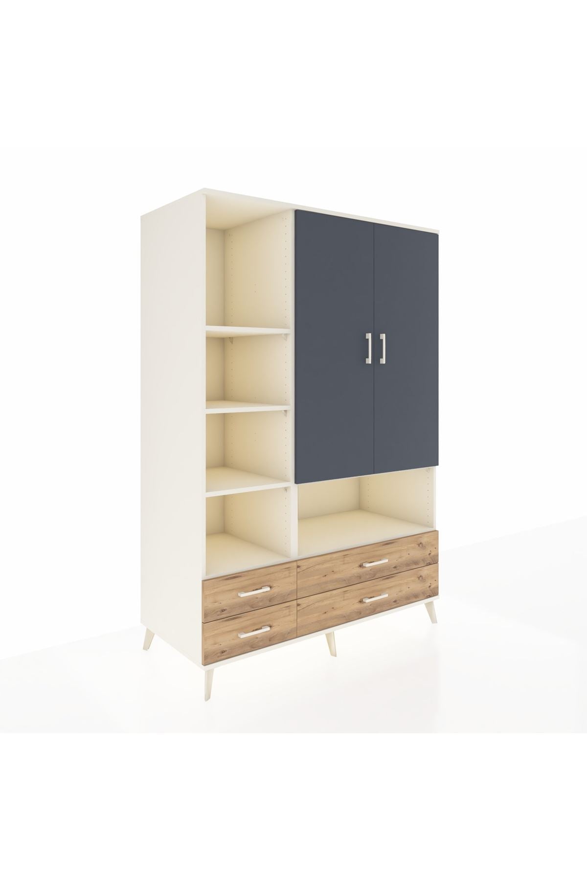 Kronos Dolap 8 Raflı 4 Çekmeceli 2 Kapaklı 132x59x195 Aytaşı-Antrasit/Çam