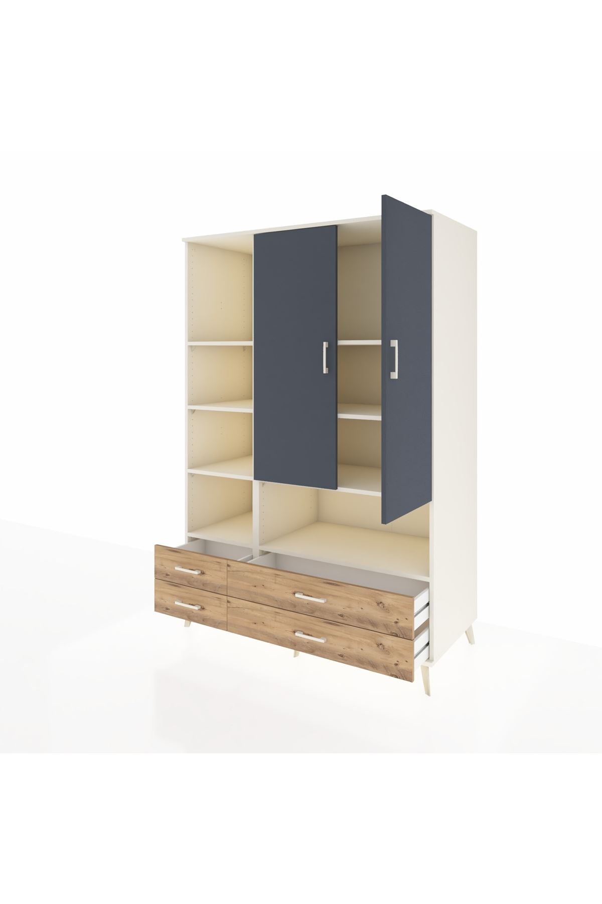 Kronos Dolap 8 Raflı 4 Çekmeceli 2 Kapaklı 132x59x195 Aytaşı-Antrasit/Çam