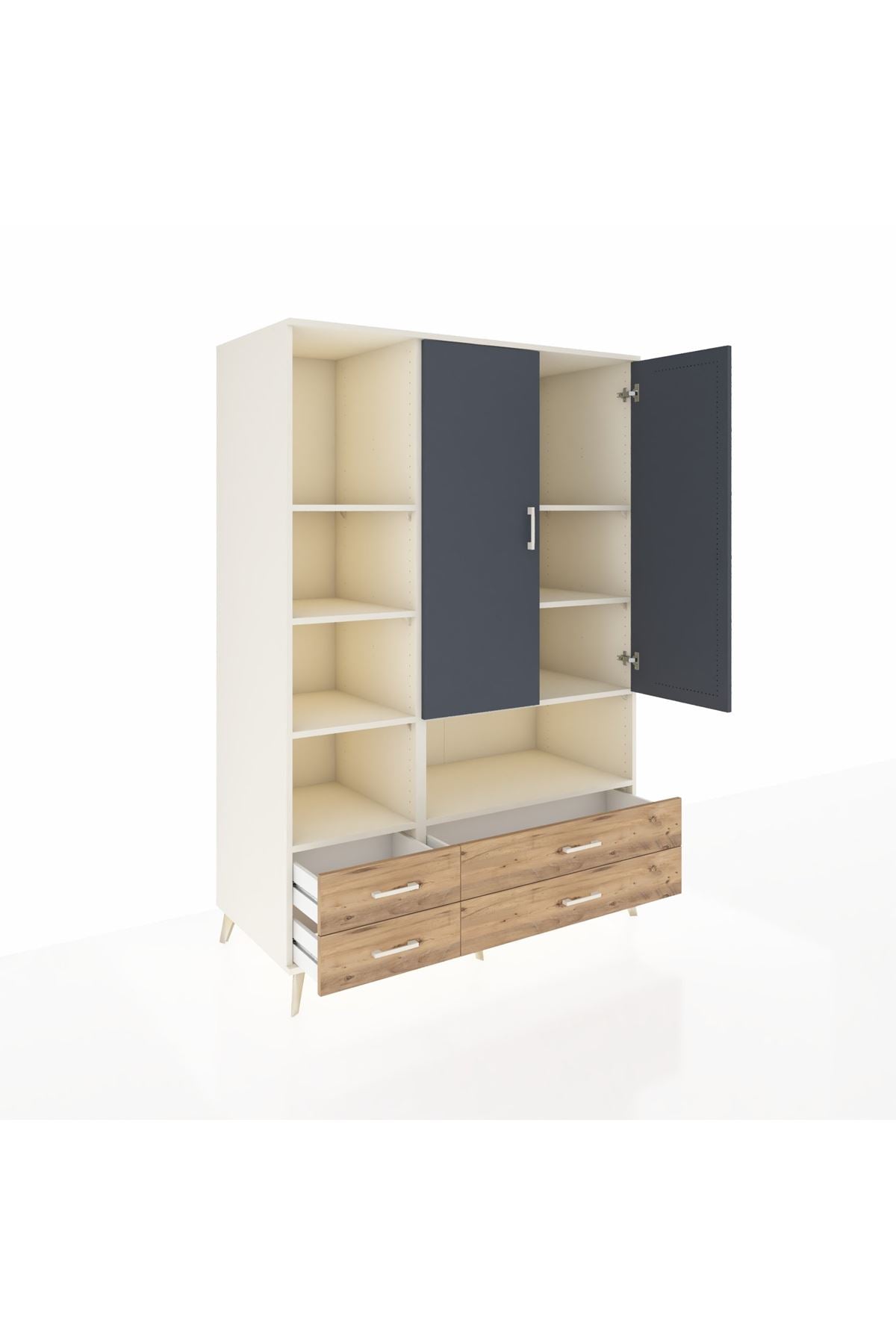 Kronos Dolap 8 Raflı 4 Çekmeceli 2 Kapaklı 132x59x195 Aytaşı-Antrasit/Çam