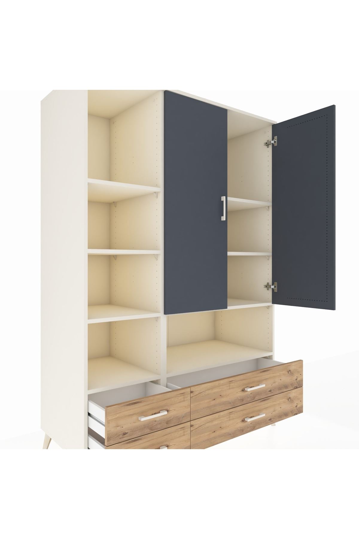 Kronos Dolap 8 Raflı 4 Çekmeceli 2 Kapaklı 132x59x195 Aytaşı-Antrasit/Çam