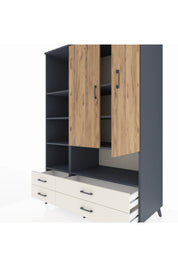 Kronos Dolap 8 Raflı 4 Çekmeceli 2 Kapaklı 132x59x195 Antrasit-Çam/Aytaşı