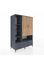 Kronos Dolap 8 Raflı 4 Çekmeceli 2 Kapaklı 132x59x195 Antrasit-Çam/Antrasit