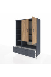 Kronos Dolap 8 Raflı 4 Çekmeceli 2 Kapaklı 132x59x195 Antrasit-Çam/Antrasit