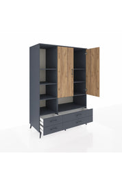 Kronos Dolap 8 Raflı 4 Çekmeceli 2 Kapaklı 132x59x195 Antrasit-Çam/Antrasit