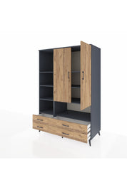 Kronos Dolap 8 Raflı 4 Çekmeceli 2 Kapaklı 132x59x195 Antrasit-Çam/Çam