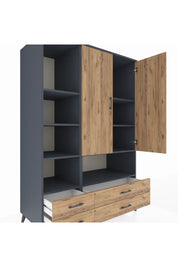 Kronos Dolap 8 Raflı 4 Çekmeceli 2 Kapaklı 132x59x195 Antrasit-Çam/Çam