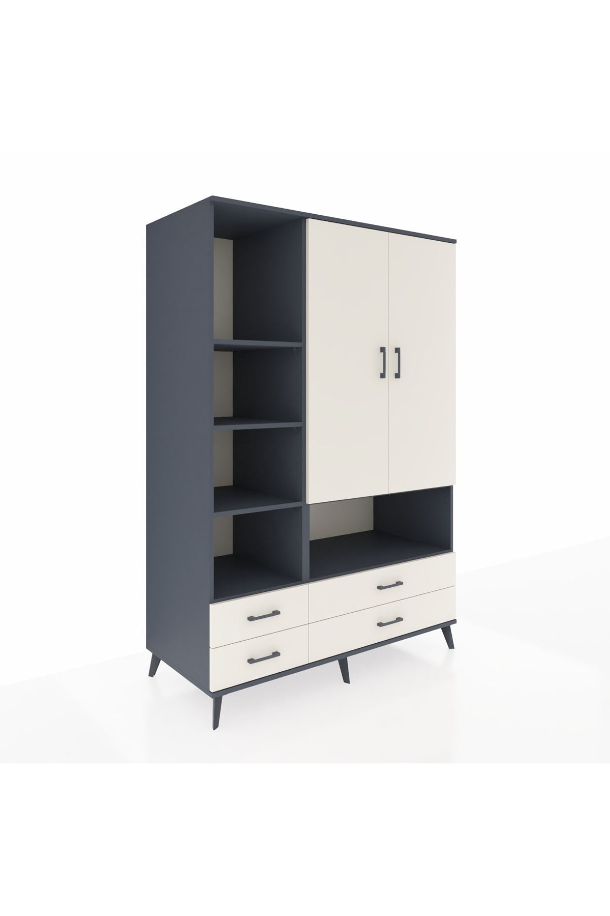 Kronos Dolap 8 Raflı 4 Çekmeceli 2 Kapaklı 132x59x195 Antrasit-Aytaşı/Aytaşı