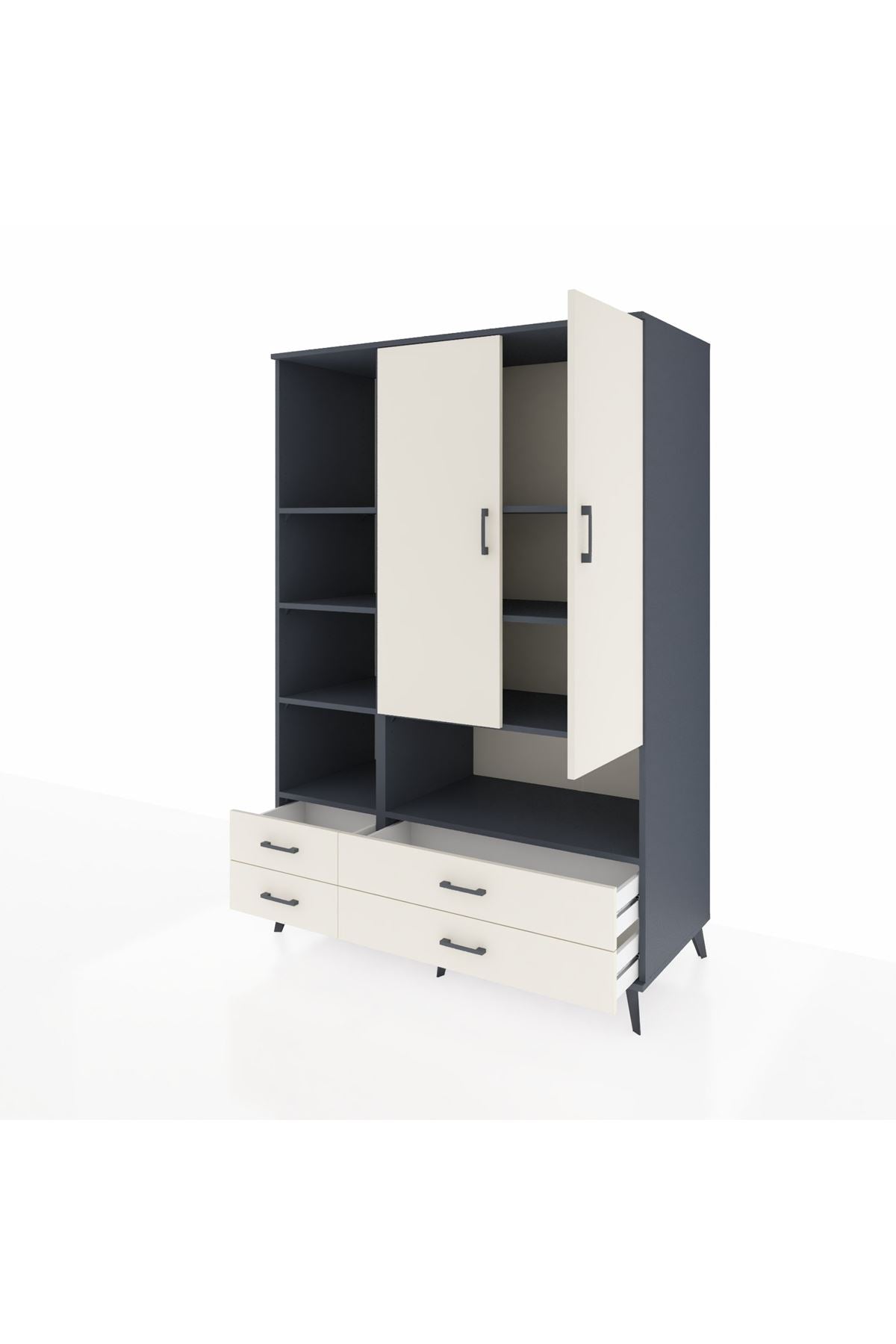 Kronos Dolap 8 Raflı 4 Çekmeceli 2 Kapaklı 132x59x195 Antrasit-Aytaşı/Aytaşı