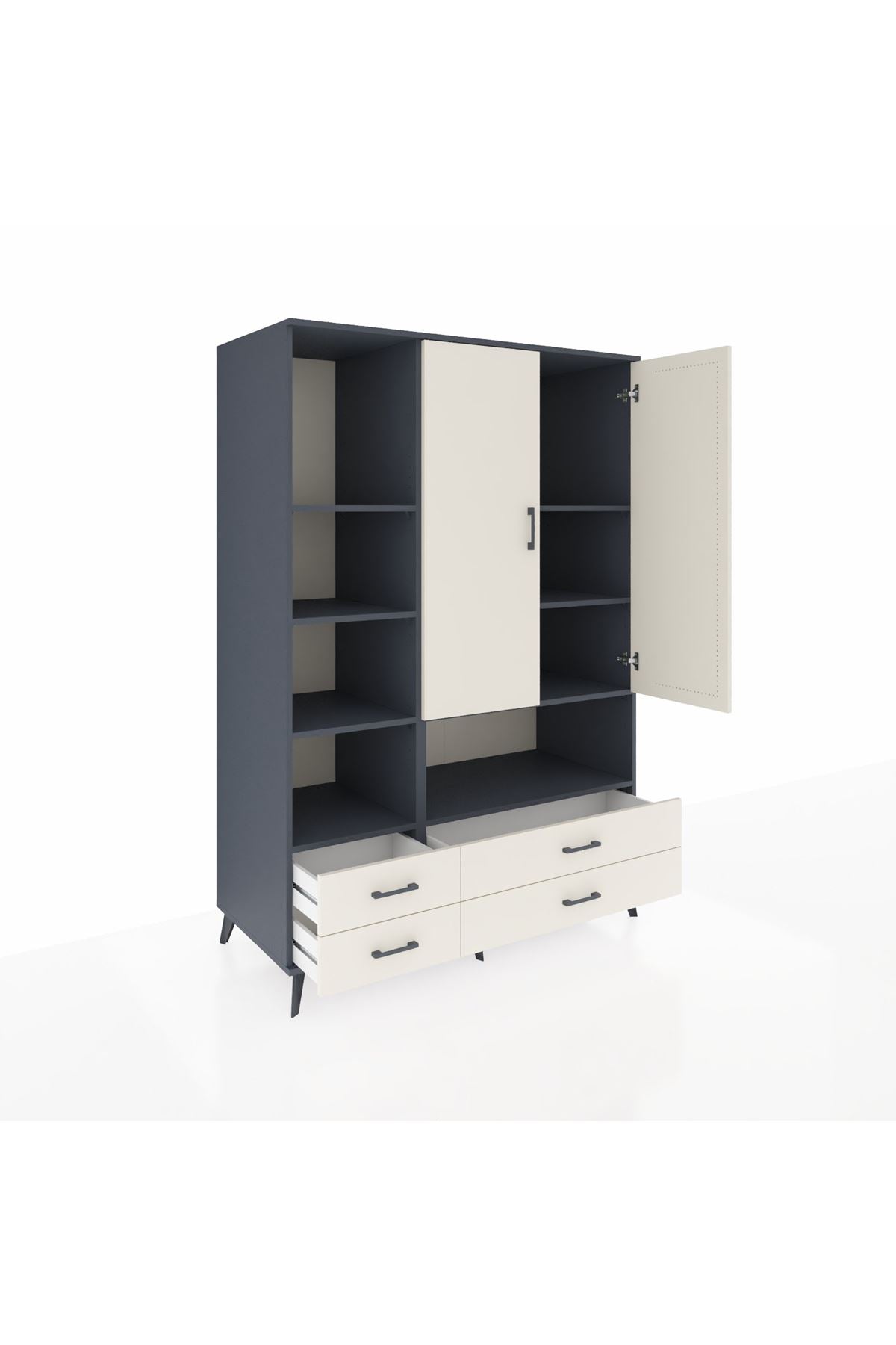Kronos Dolap 8 Raflı 4 Çekmeceli 2 Kapaklı 132x59x195 Antrasit-Aytaşı/Aytaşı