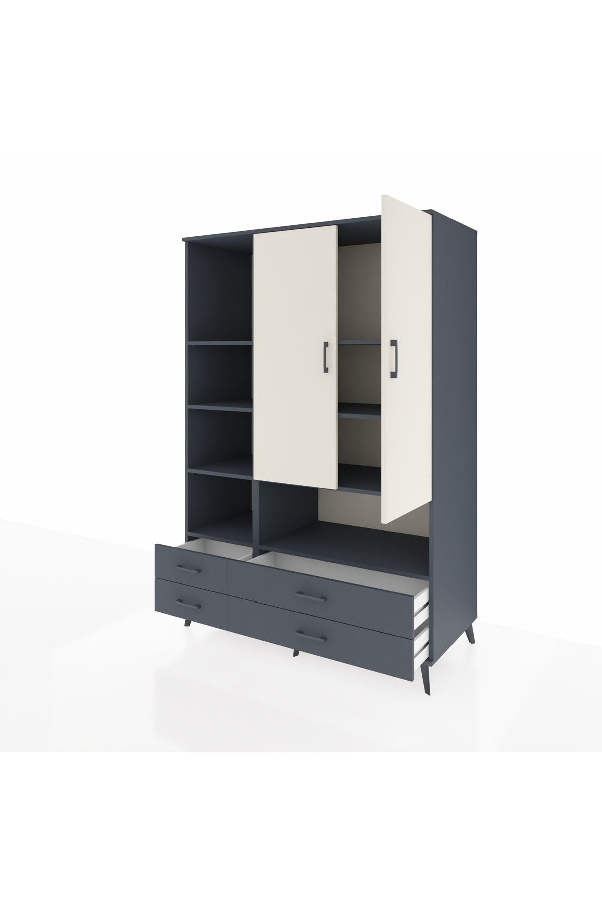 Kronos Dolap 8 Raflı 4 Çekmeceli 2 Kapaklı 132x59x195 Antrasit-Aytaşı/Antrasit