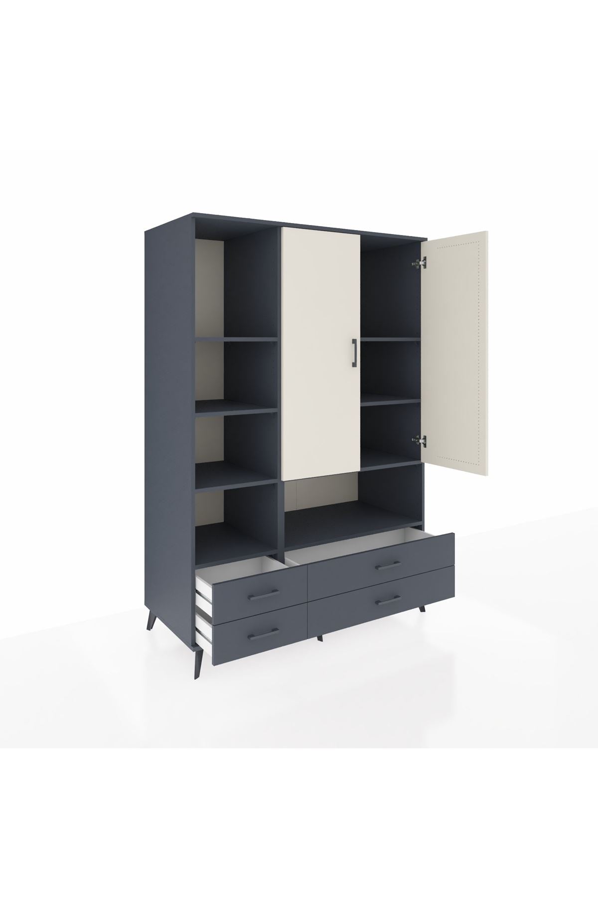 Kronos Dolap 8 Raflı 4 Çekmeceli 2 Kapaklı 132x59x195 Antrasit-Aytaşı/Antrasit