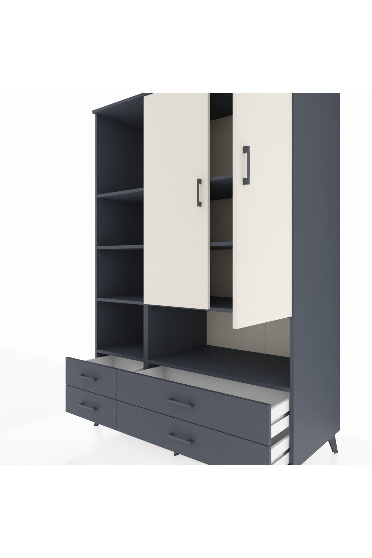 Kronos Dolap 8 Raflı 4 Çekmeceli 2 Kapaklı 132x59x195 Antrasit-Aytaşı/Antrasit