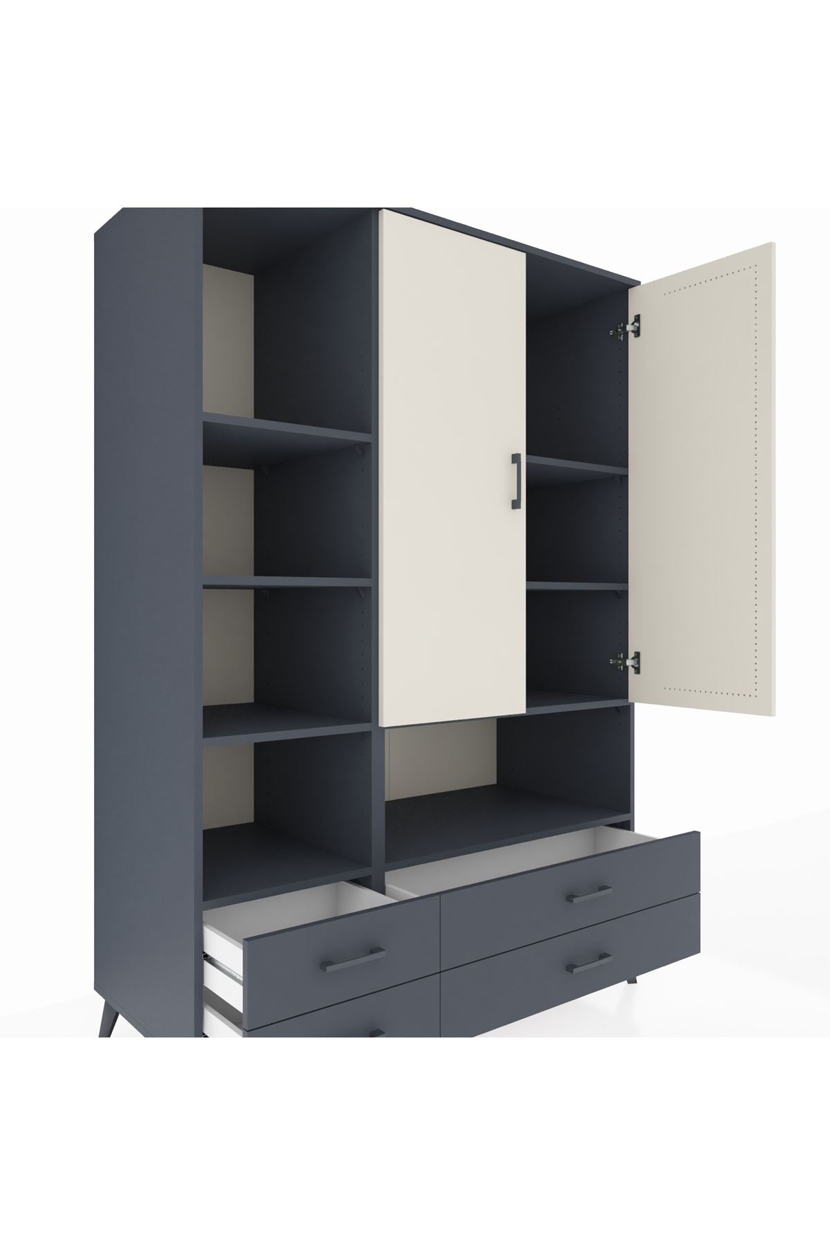 Kronos Dolap 8 Raflı 4 Çekmeceli 2 Kapaklı 132x59x195 Antrasit-Aytaşı/Antrasit