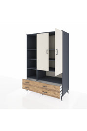 Kronos Dolap 8 Raflı 4 Çekmeceli 2 Kapaklı 132x59x195 Antrasit-Aytaşı/Çam