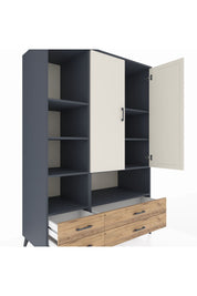 Kronos Dolap 8 Raflı 4 Çekmeceli 2 Kapaklı 132x59x195 Antrasit-Aytaşı/Çam