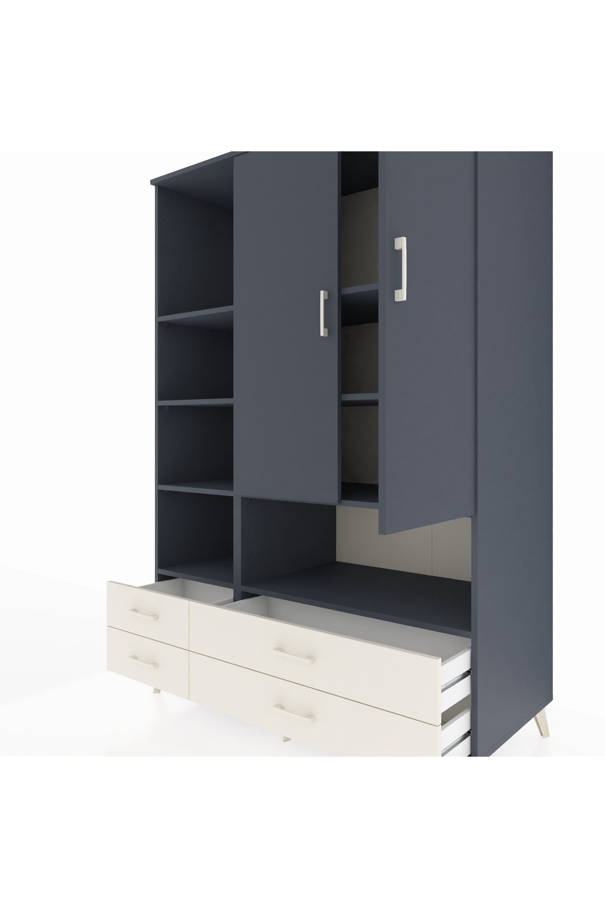 Kronos Dolap 8 Raflı 4 Çekmeceli 2 Kapaklı 132x59x195 Antrasit-Antrasit/Aytaşı