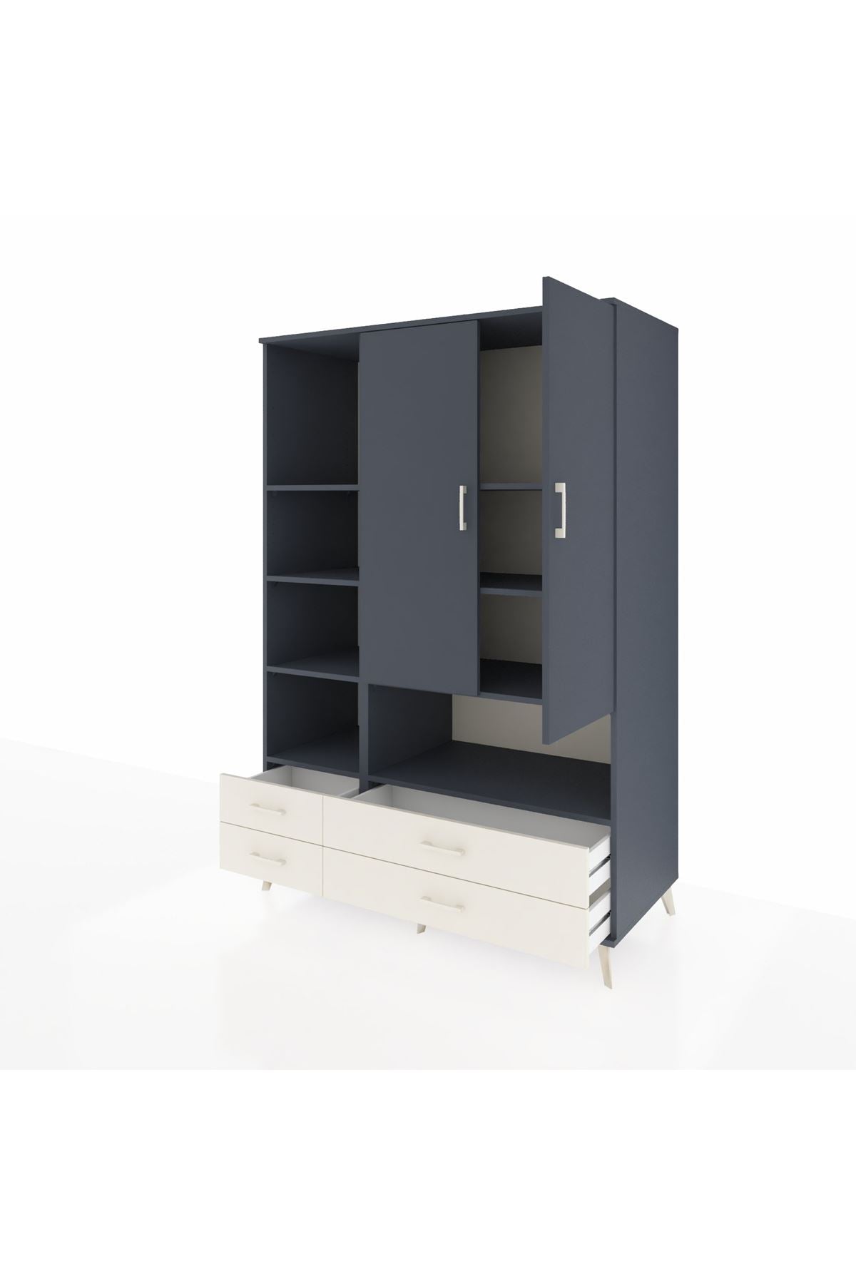Kronos Dolap 8 Raflı 4 Çekmeceli 2 Kapaklı 132x59x195 Antrasit-Antrasit/Aytaşı