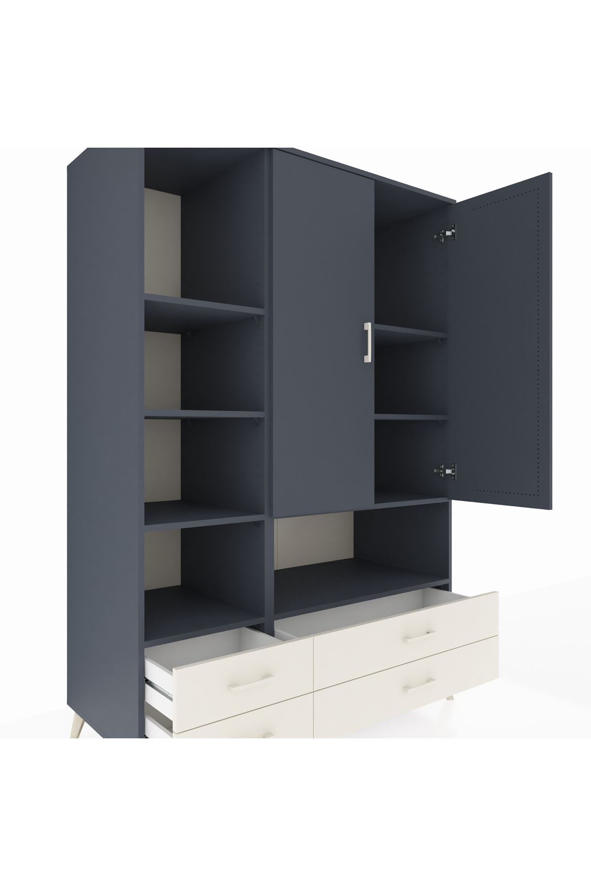 Kronos Dolap 8 Raflı 4 Çekmeceli 2 Kapaklı 132x59x195 Antrasit-Antrasit/Aytaşı