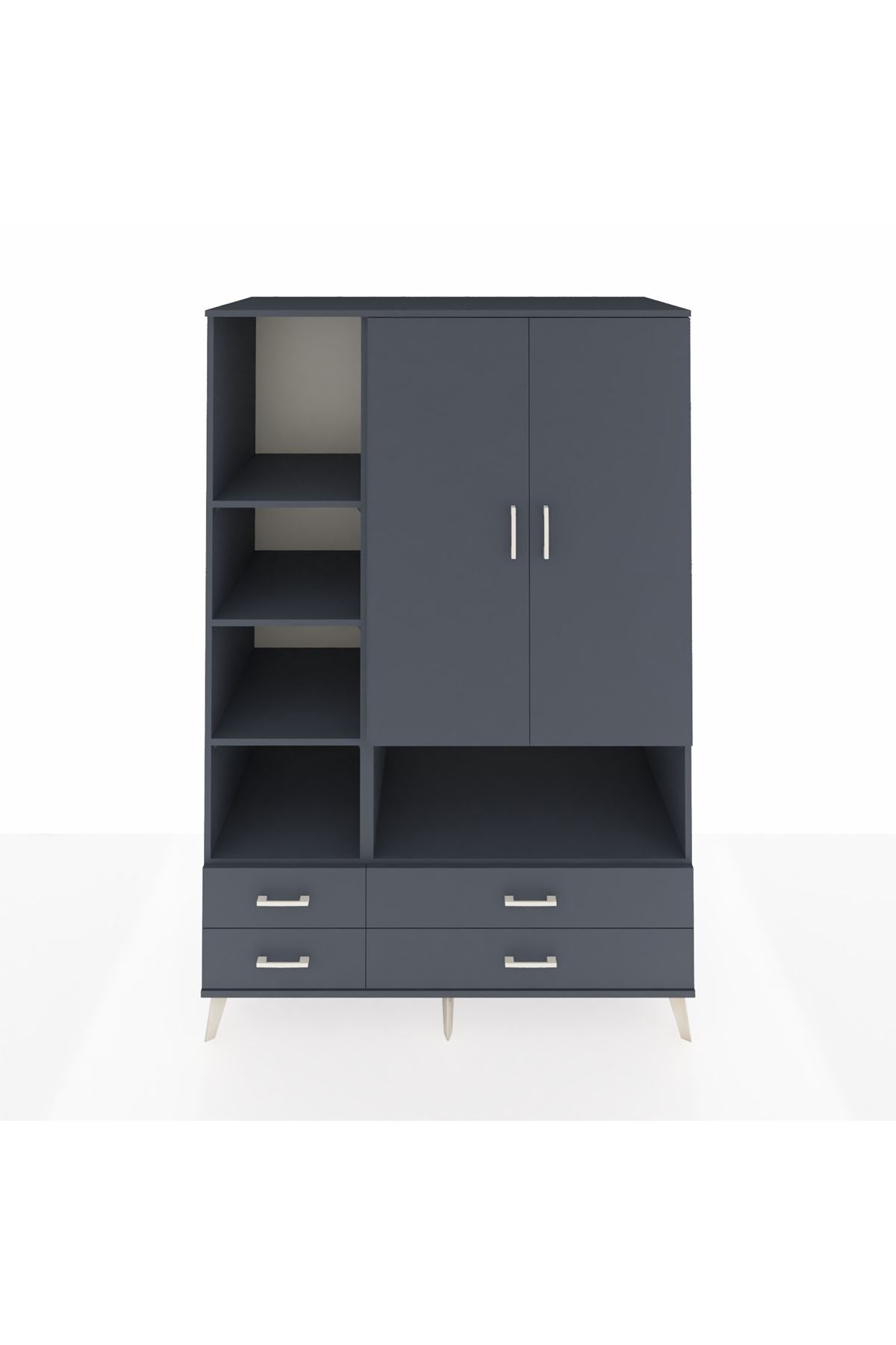 Kronos Dolap 8 Raflı 4 Çekmeceli 2 Kapaklı 132x59x195 Antrasit-Antrasit/Antrasit