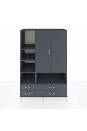 Kronos Dolap 8 Raflı 4 Çekmeceli 2 Kapaklı 132x59x195 Antrasit-Antrasit/Antrasit