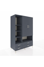 Kronos Dolap 8 Raflı 4 Çekmeceli 2 Kapaklı 132x59x195 Antrasit-Antrasit/Antrasit