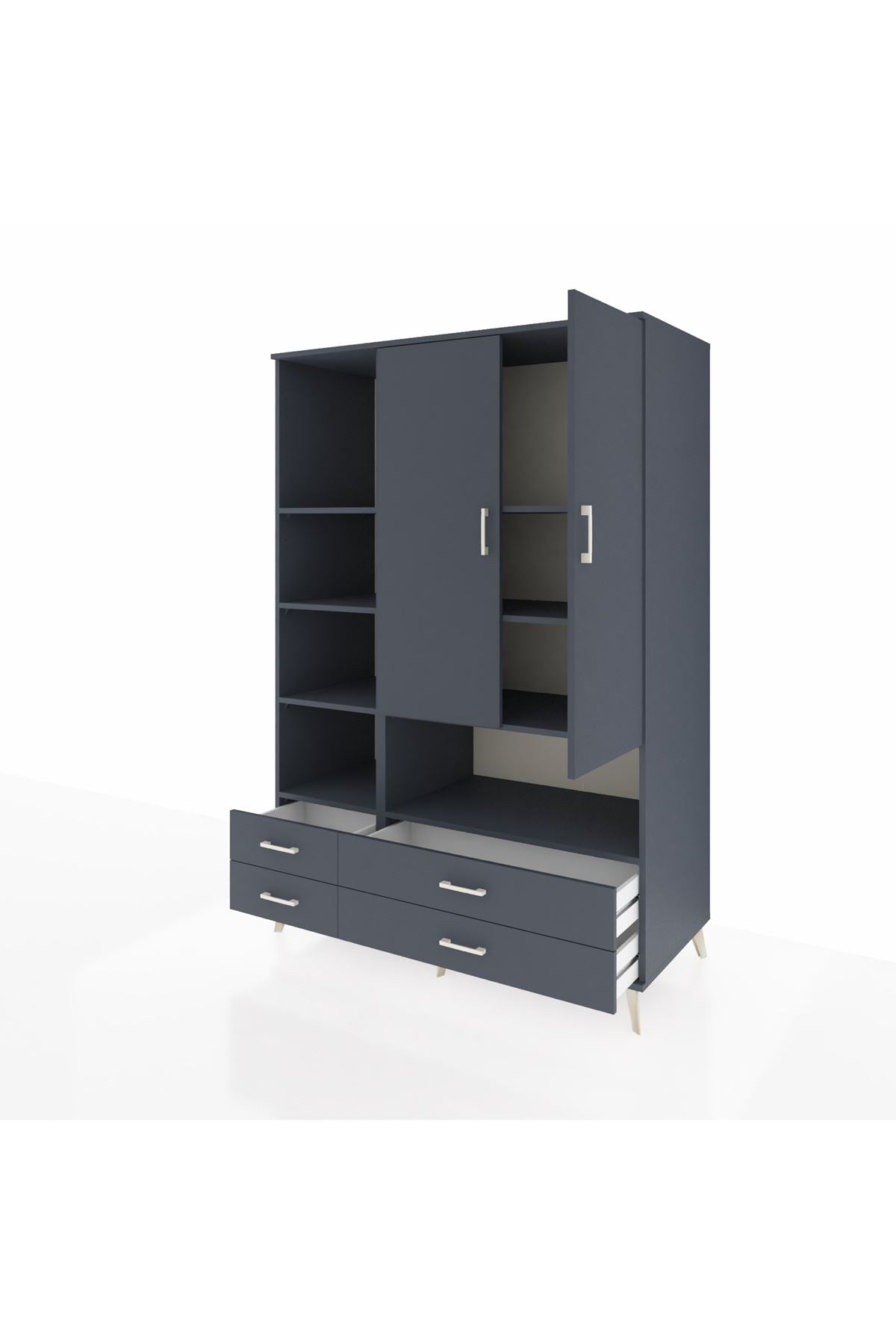 Kronos Dolap 8 Raflı 4 Çekmeceli 2 Kapaklı 132x59x195 Antrasit-Antrasit/Antrasit