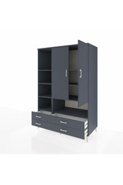 Kronos Dolap 8 Raflı 4 Çekmeceli 2 Kapaklı 132x59x195 Antrasit-Antrasit/Antrasit