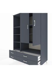 Kronos Dolap 8 Raflı 4 Çekmeceli 2 Kapaklı 132x59x195 Antrasit-Antrasit/Antrasit