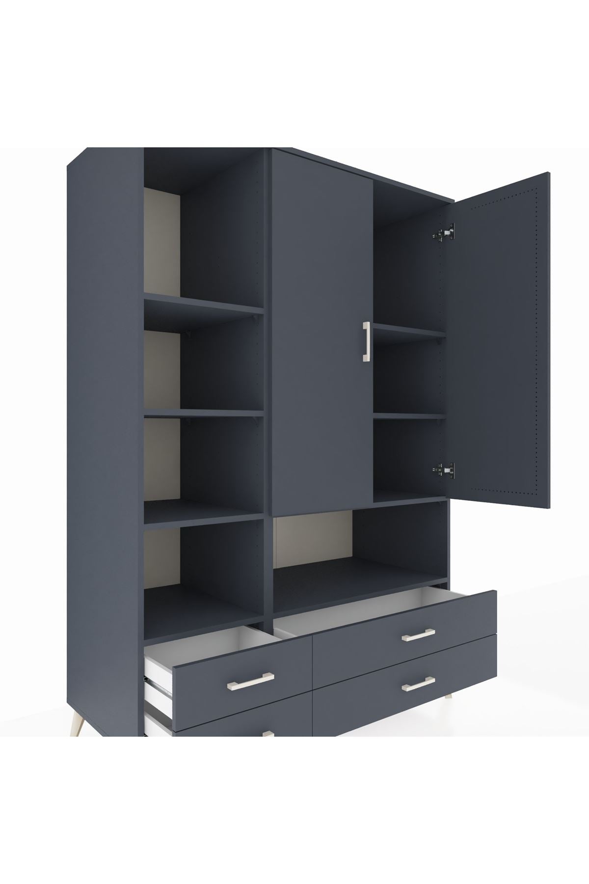 Kronos Dolap 8 Raflı 4 Çekmeceli 2 Kapaklı 132x59x195 Antrasit-Antrasit/Antrasit