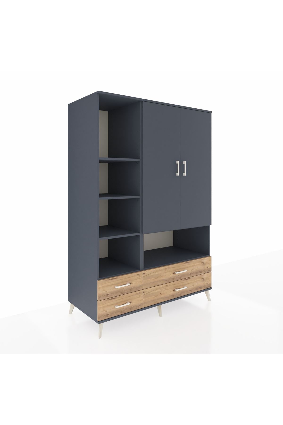 Kronos Dolap 8 Raflı 4 Çekmeceli 2 Kapaklı 132x59x195 Antrasit-Antrasit/Çam