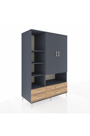 Kronos Dolap 8 Raflı 4 Çekmeceli 2 Kapaklı 132x59x195 Antrasit-Antrasit/Çam