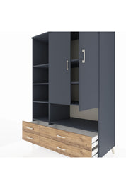 Kronos Dolap 8 Raflı 4 Çekmeceli 2 Kapaklı 132x59x195 Antrasit-Antrasit/Çam