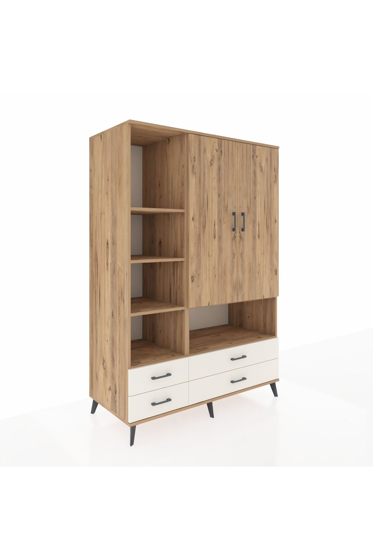 Kronos Dolap 8 Raflı 4 Çekmeceli 2 Kapaklı 132x59x195 Çam-Çam/Aytaşı