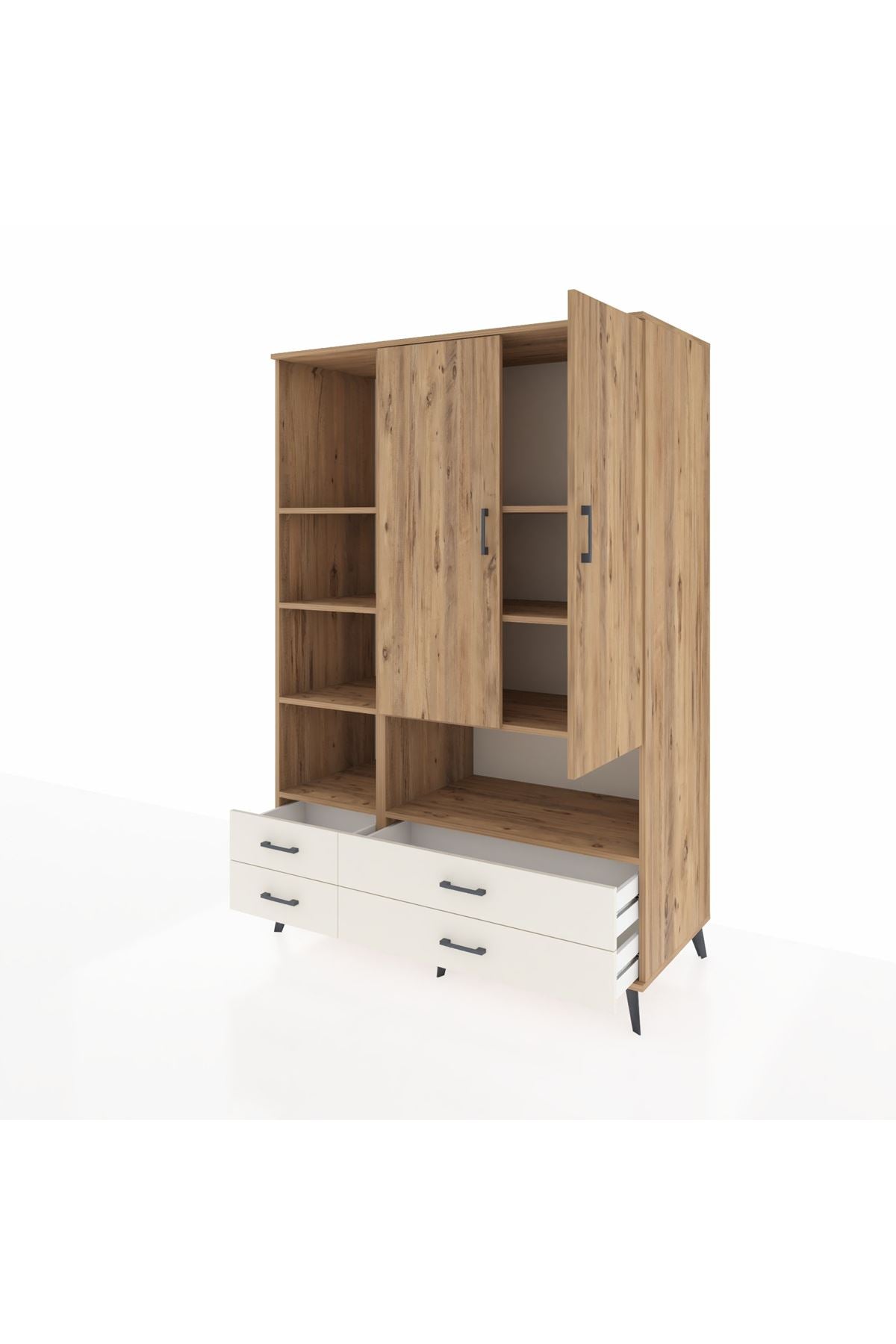 Kronos Dolap 8 Raflı 4 Çekmeceli 2 Kapaklı 132x59x195 Çam-Çam/Aytaşı