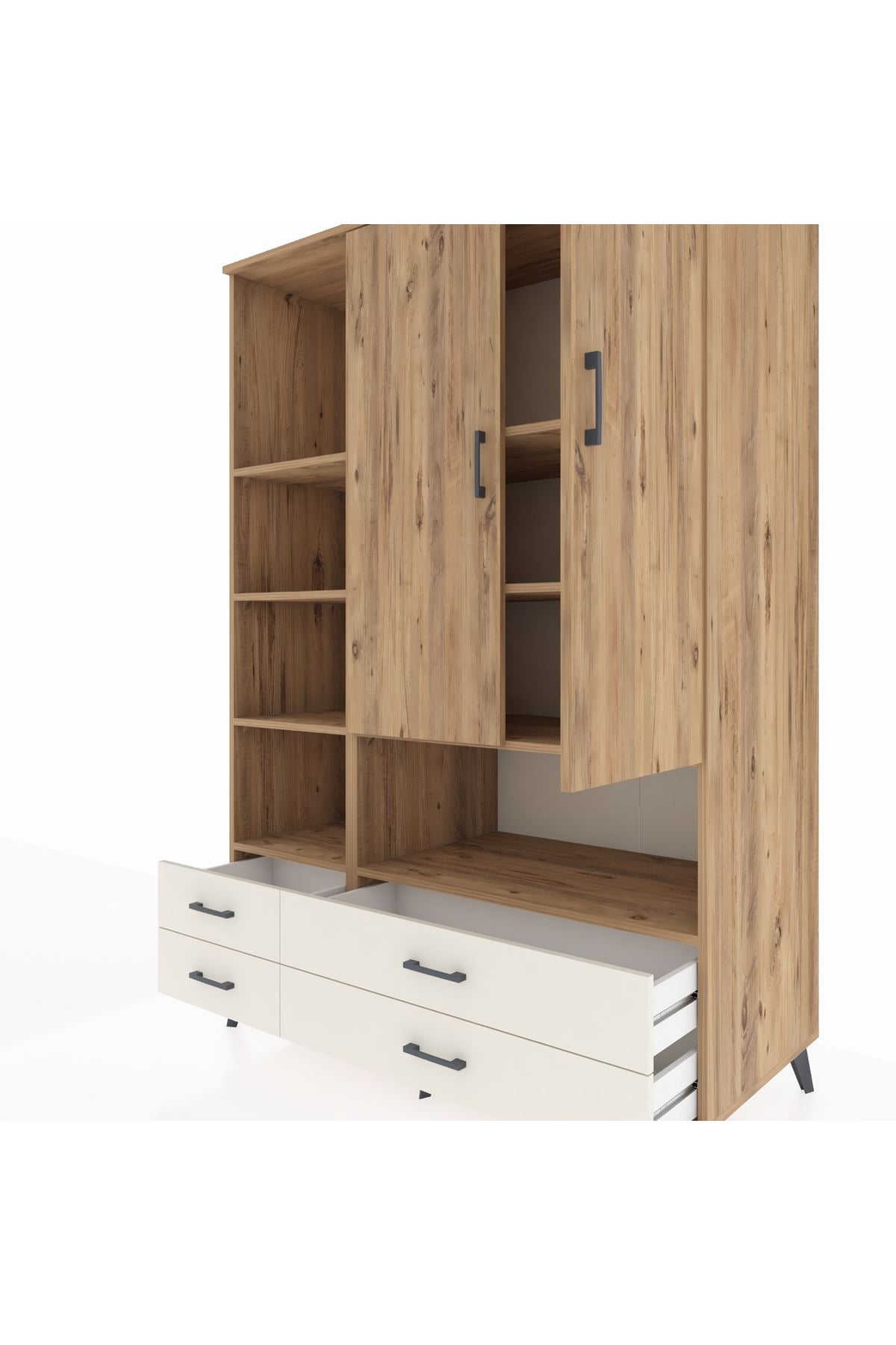 Kronos Dolap 8 Raflı 4 Çekmeceli 2 Kapaklı 132x59x195 Çam-Çam/Aytaşı