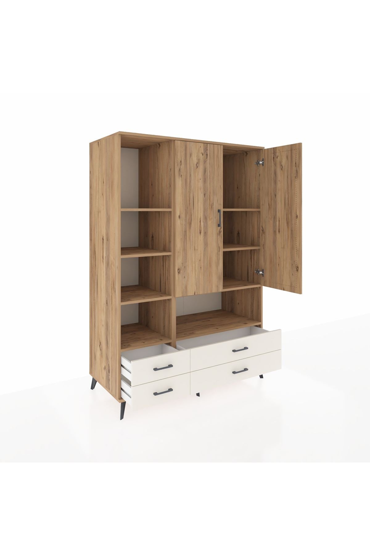 Kronos Dolap 8 Raflı 4 Çekmeceli 2 Kapaklı 132x59x195 Çam-Çam/Aytaşı