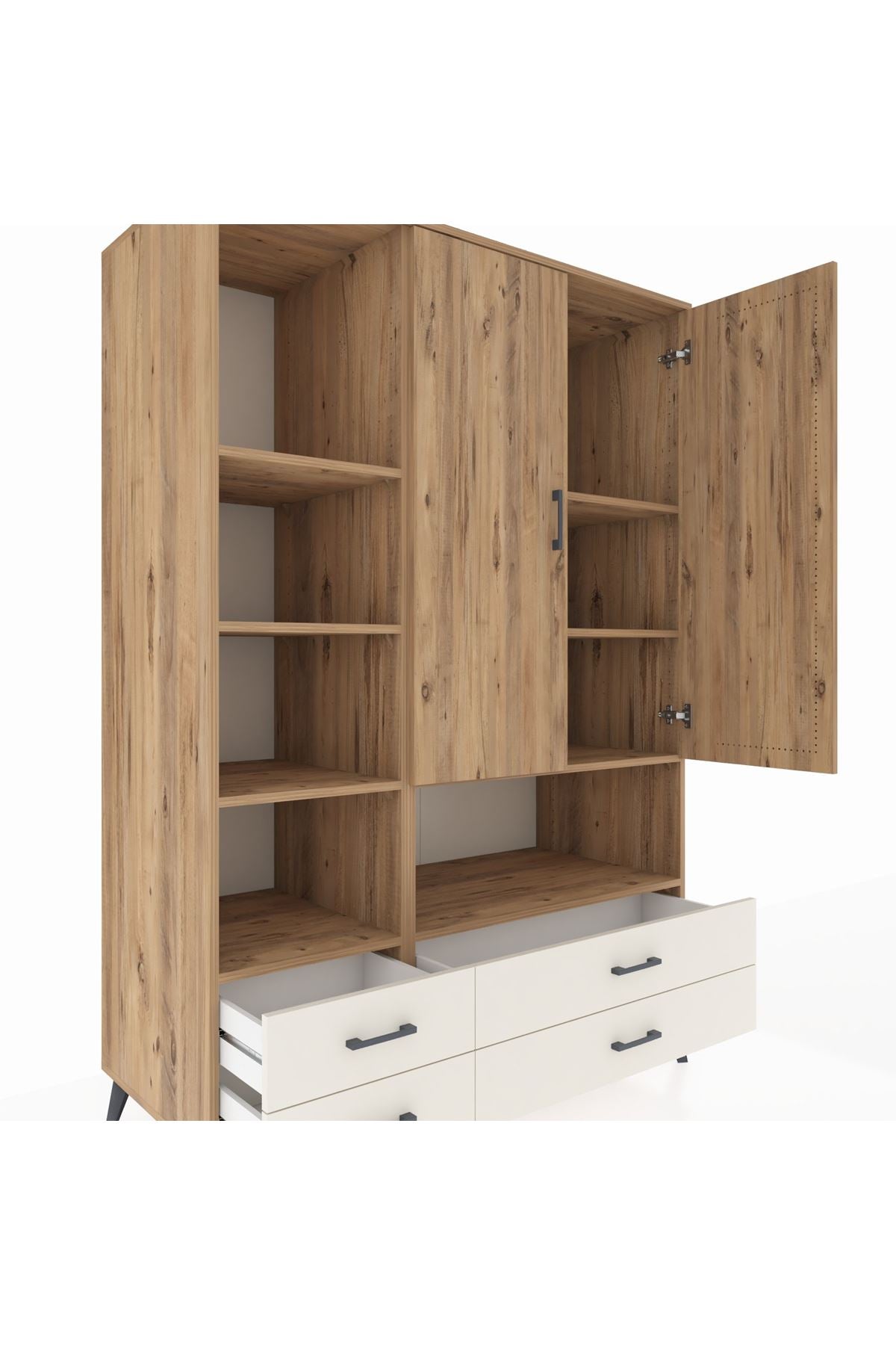 Kronos Dolap 8 Raflı 4 Çekmeceli 2 Kapaklı 132x59x195 Çam-Çam/Aytaşı