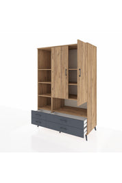 Kronos Dolap 8 Raflı 4 Çekmeceli 2 Kapaklı 132x59x195 Çam-Çam/Antrasit