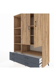 Kronos Dolap 8 Raflı 4 Çekmeceli 2 Kapaklı 132x59x195 Çam-Çam/Antrasit