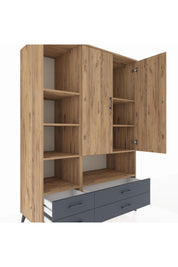 Kronos Dolap 8 Raflı 4 Çekmeceli 2 Kapaklı 132x59x195 Çam-Çam/Antrasit