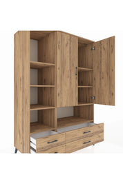 Kronos Dolap 8 Raflı 4 Çekmeceli 2 Kapaklı 132x59x195 Çam-Çam/Çam