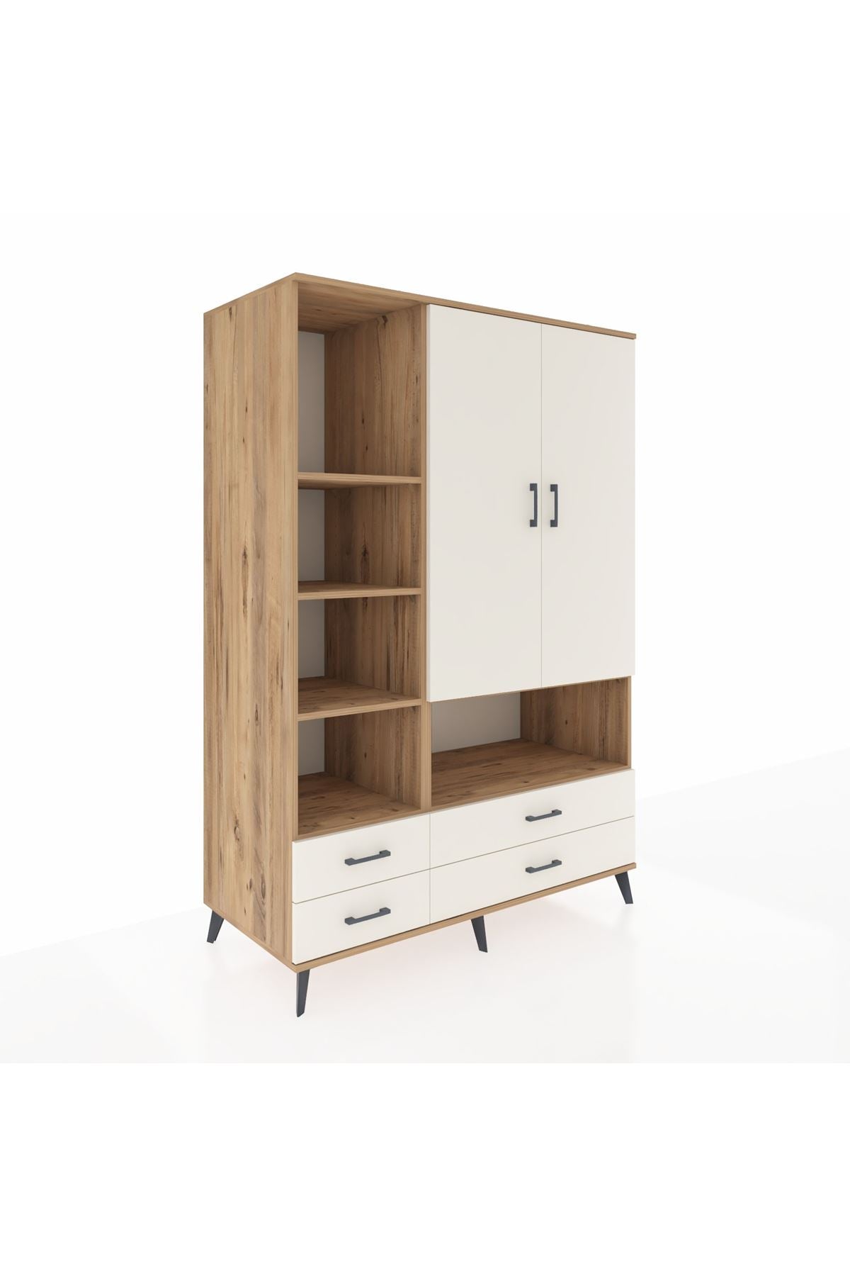 Kronos Dolap 8 Raflı 4 Çekmeceli 2 Kapaklı 132x59x195 Çam-Aytaşı/Aytaşı