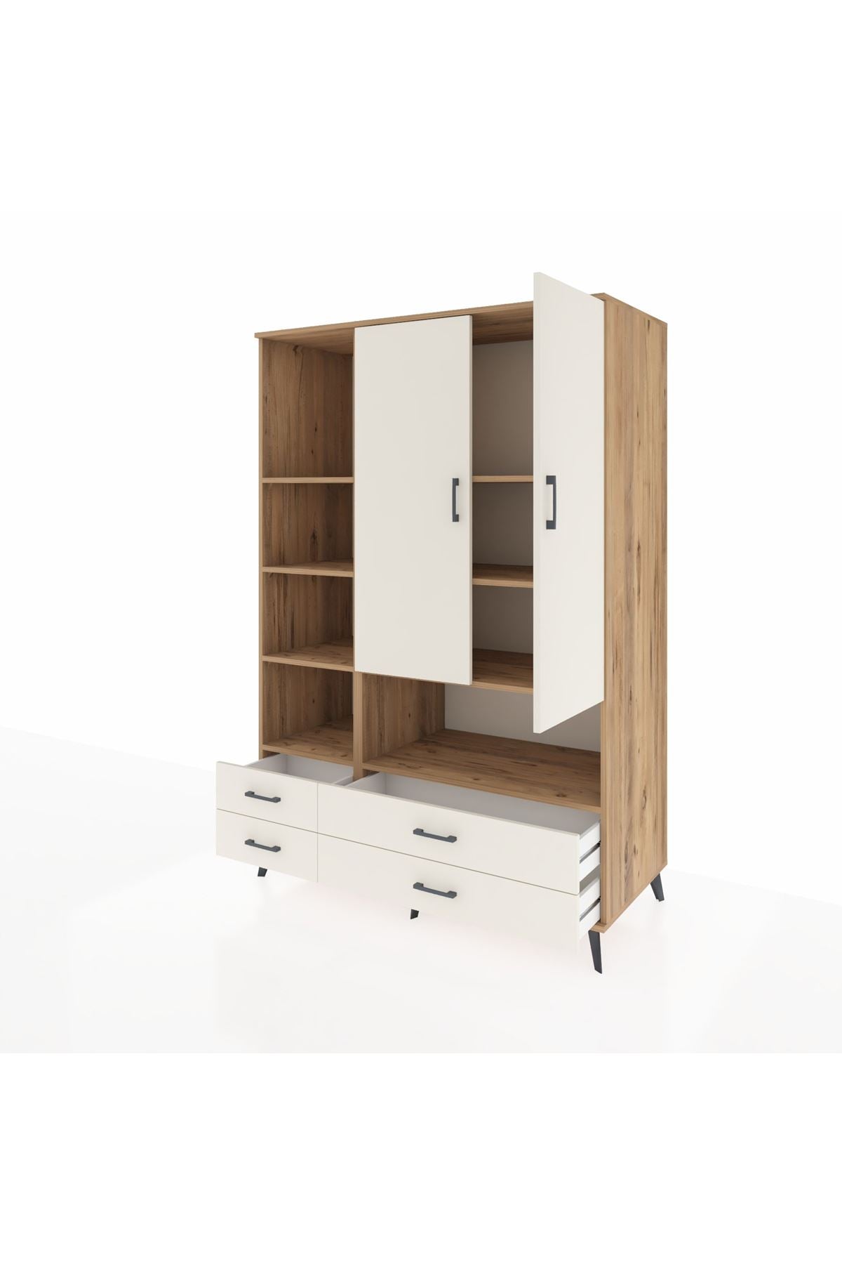 Kronos Dolap 8 Raflı 4 Çekmeceli 2 Kapaklı 132x59x195 Çam-Aytaşı/Aytaşı