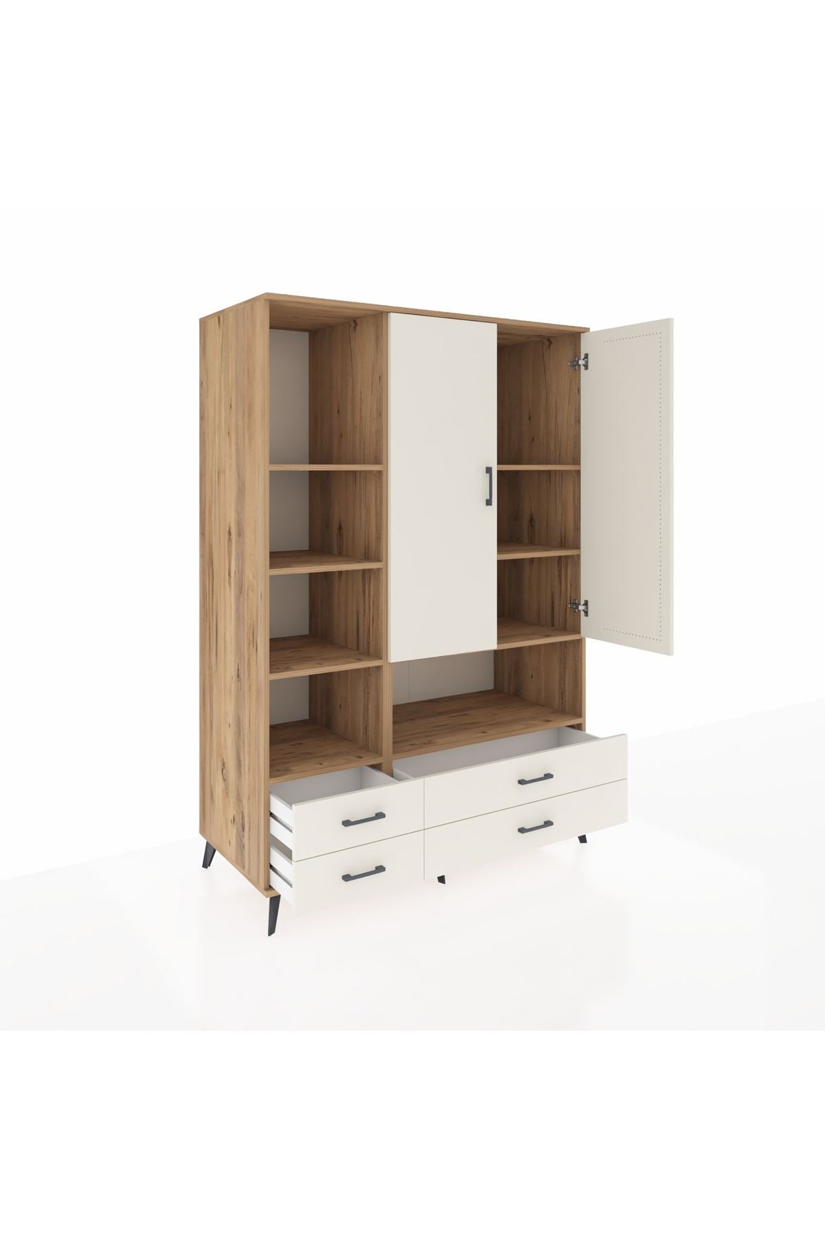 Kronos Dolap 8 Raflı 4 Çekmeceli 2 Kapaklı 132x59x195 Çam-Aytaşı/Aytaşı